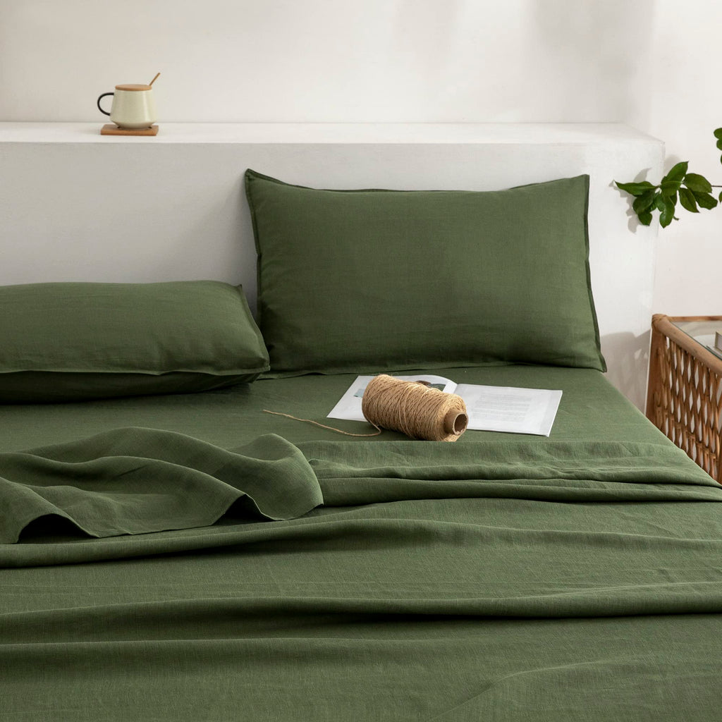 Everly Linen Twin Sheets Set, 100% Stonewashed French Linen Bed Sheets Deep Pocket Sheets, 3 Pieces (1 Flat Sheet, 1 Fitted Shee