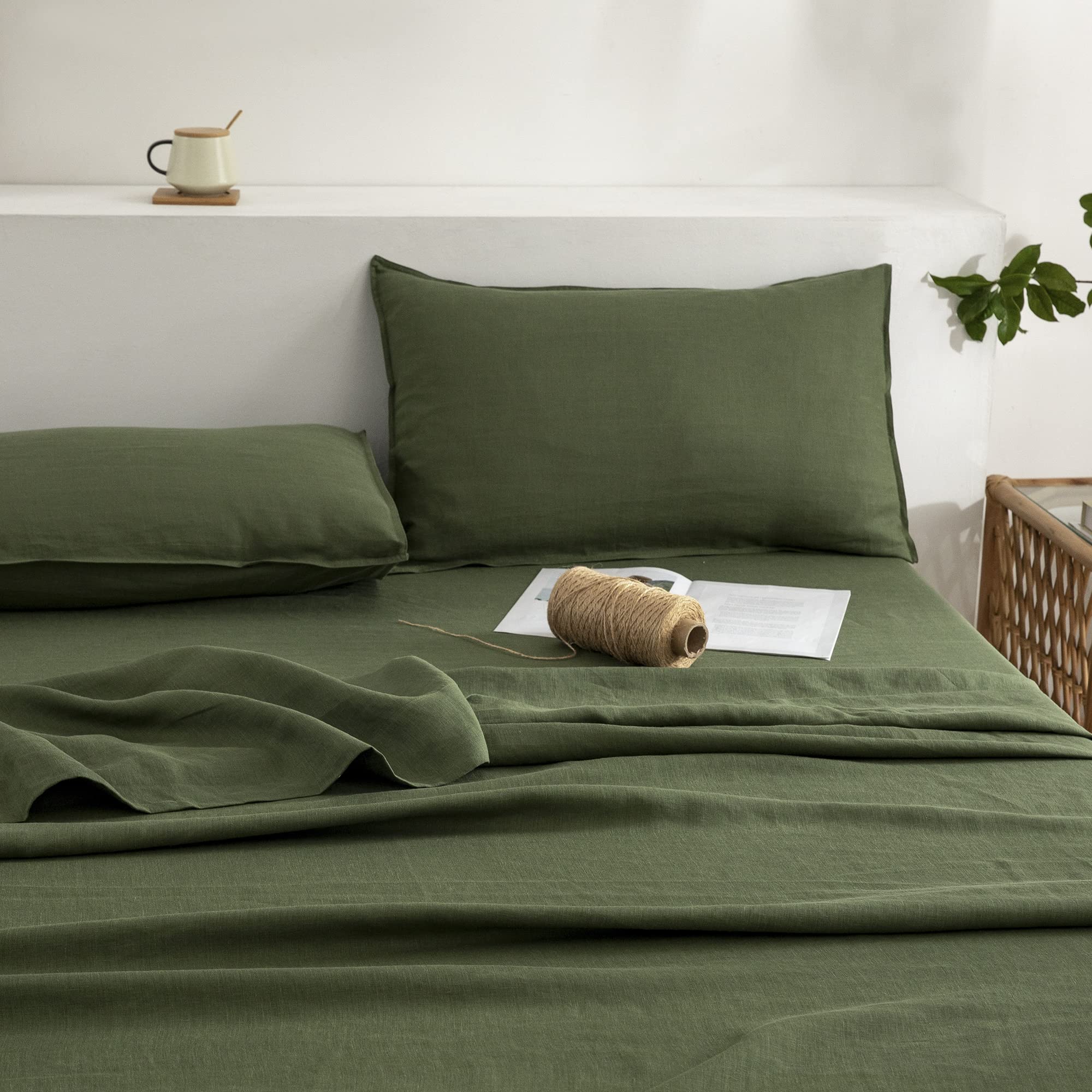 Everly Linen Twin Sheets Set, 100% Stonewashed French Linen Bed Sheets Deep Pocket Sheets, 3 Pieces (1 Flat Sheet, 1 Fitted Shee