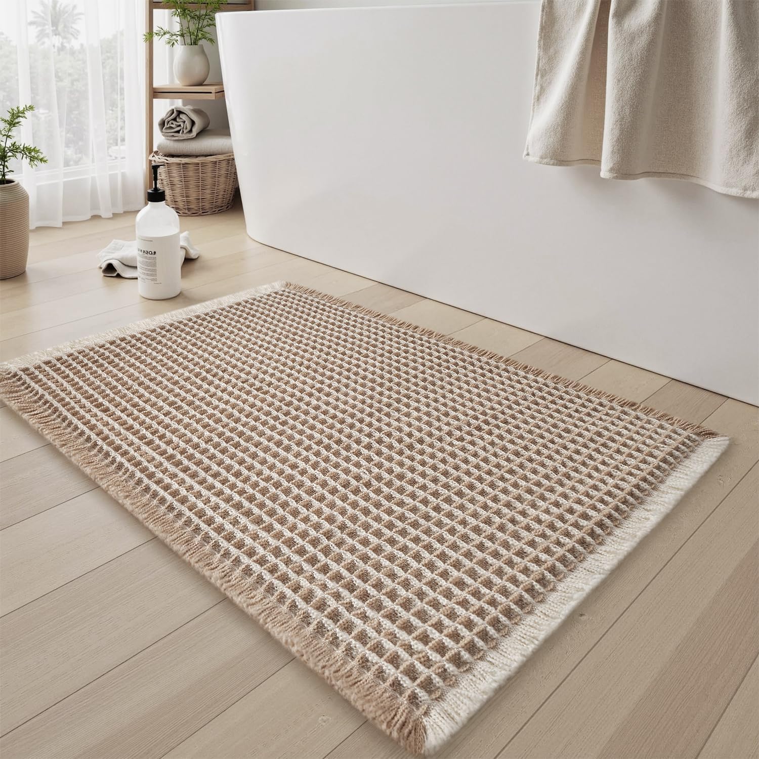 HomeCloud Waffle Bath Mat, Super Absorbent Non Slip Mats for Bathroom Floor, Machine Washable Bathroom Rugs with Tassels,Ultra S