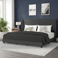 Flash Furniture Hollis Upholstered Platform Bed - Charcoal Faux Linen Wingback Headboard - King - Mattress Foundation With Slatted Supports - No Box Spring Needed