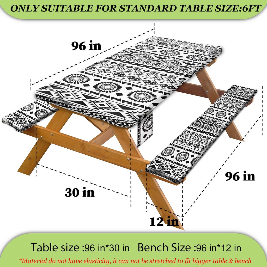 Picnic Table Cover With Bench Covers Vinyl Elastic Edges Fitted Rectangle Tables Seat Waterproof 3-Piece96X30In Set Outdoor Rect