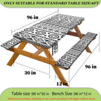 Picnic Table Cover With Bench Covers Vinyl Elastic Edges Fitted Rectangle Tables Seat Waterproof 3-Piece96X30In Set Outdoor Rect