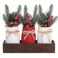 Christmas Mason Jars, Christmas Centerpieces for Tables, Wood Tray & 3 Painted Decorative Jars, Christmas Table Centerpieces Dec