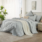 Andency Light Grey King Size Comforter Set With Sheets - 7 Pieces Boho Tassel Bed In A Bag Soft Lightweight Bedding Sets, Light Grey Fringe Bed Set With Comforter, Sheets, Pillowcases & Shams