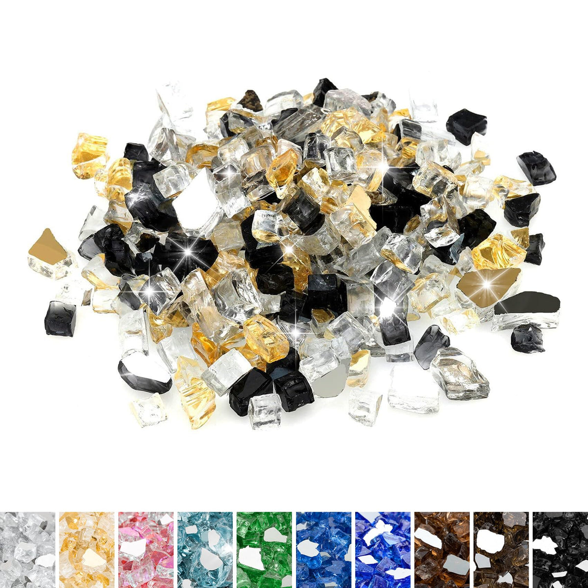 Mr. Fireglass 10 Pounds Reflective Fire Glass For Fire Pit Fireplace And Landscaping, 1/4 Inch Blended High Luster Fireglass Roc