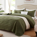 Leaonme Twin Quilt Set 2 Pieces, Lightweight Olive Green Bedspread-68''X86'', Soft Microfiber Summer Quilt/Coverlet, Luxurious W