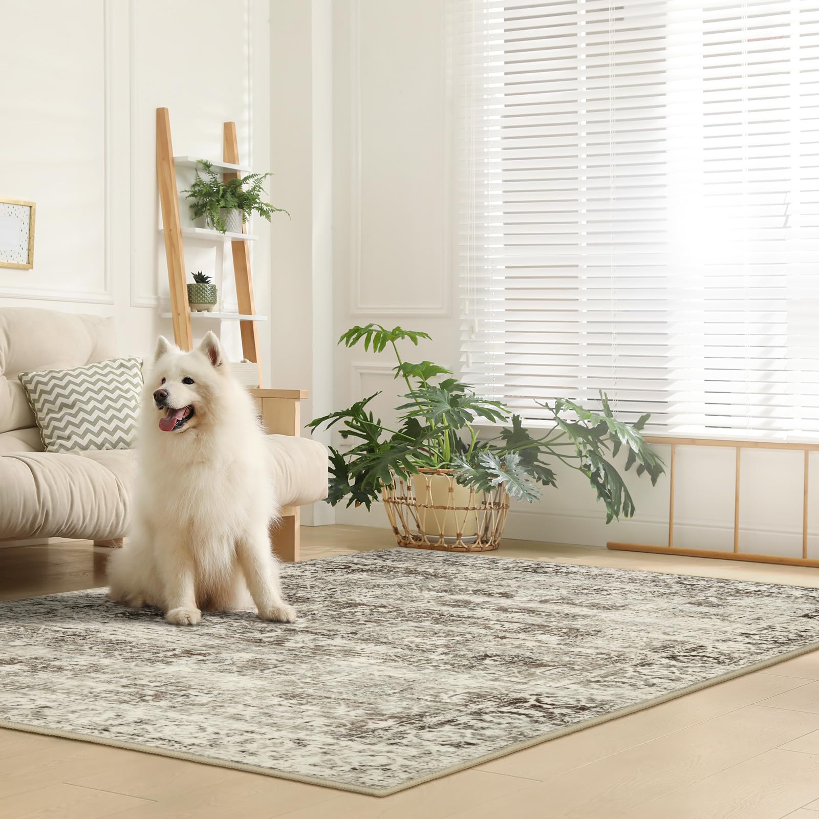 Lahome Beige Washable Rugs For Living Room 8 X 10 Large Living Room Rug Indoor Carpet,Boho Vintage Distressed Non-Slip Low-Pile