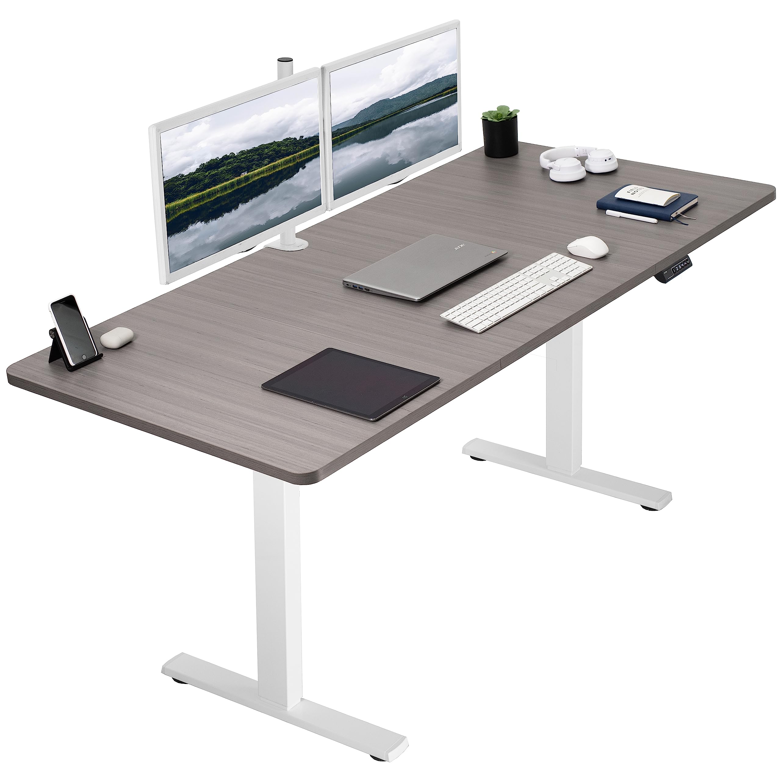 Vivo Electric 71 X 36 Inch Standing Desk Workstation, Memory Controller Height Adjustment, 1B Series, Dark Gray Top White Frame, Desk-Kit-1W7G-36