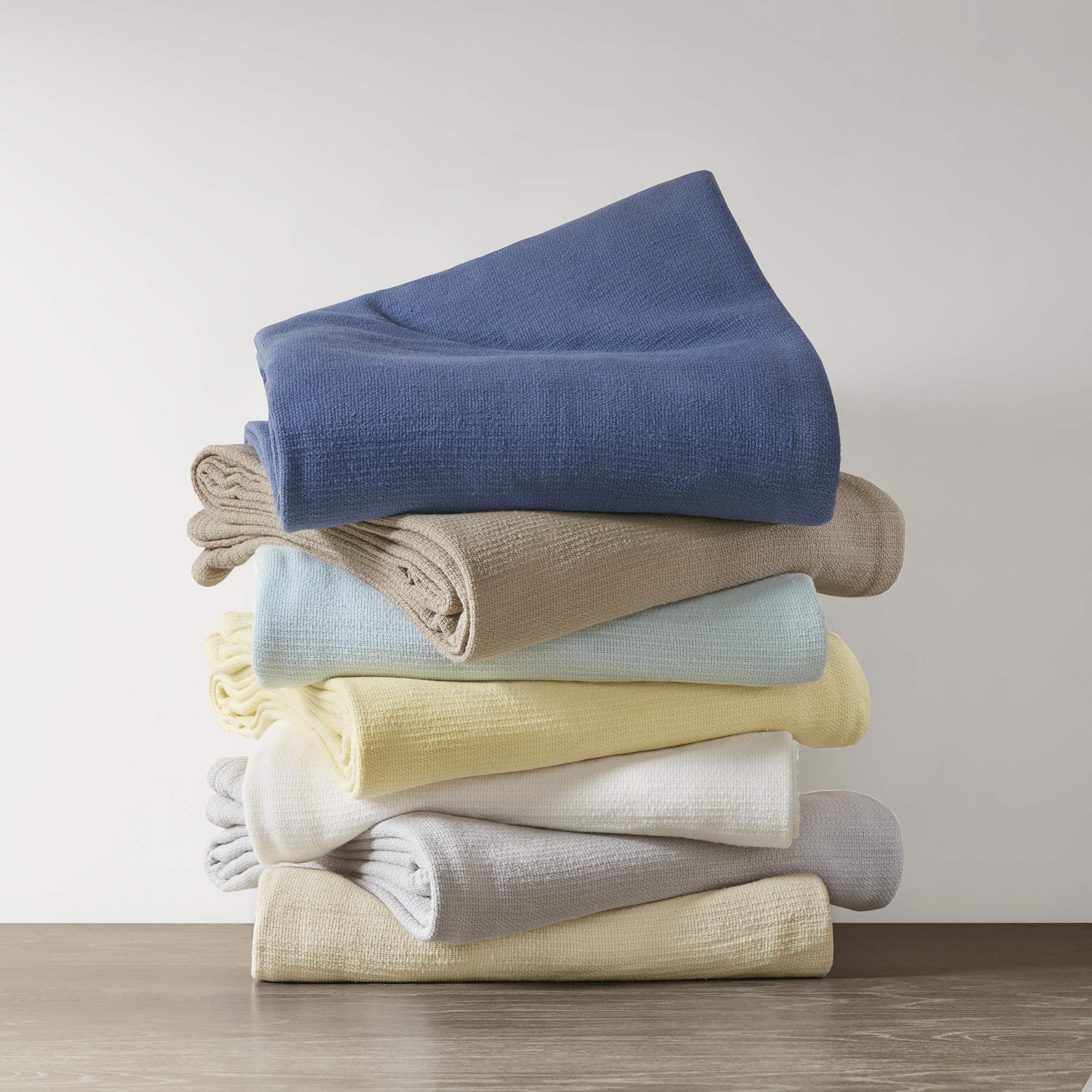 Madison Park Freshspun Basketweave Luxury Cotton Blanket Cream 90X90' Full/Queen Size Basketweave Premium Soft Cozy 100% Cotton For Bed, Couch Or Sofa