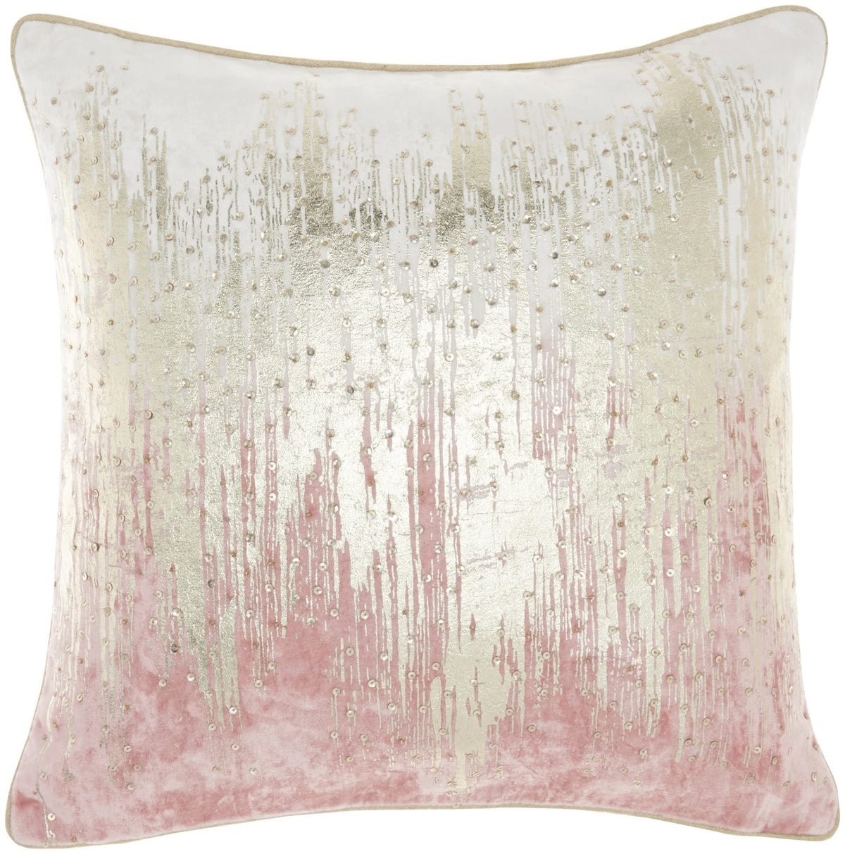 HomeRoots Rose Gold Velvet Pink Sequined Ombre Throw Pillow