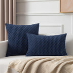 Kevin Textile Pack Of 2 Corduroy Decorative Throw Pillow Covers 26X26 Inch Soft Boho Striped Pillow Covers Modern Farmhouse Home Decor For Spring Sofa Living Room Couch Bed Navy Blue