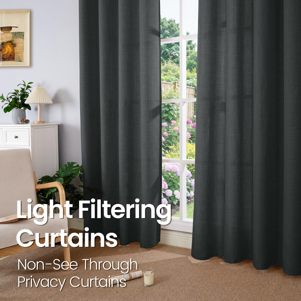 Bgment Curtains 45 Inch Length 2 Panels Set For Bedroom, Grommet Thick Linen Look Burlap Textured Light Filtering Privacy Window Drapes For Farmhouse Living Room, 42 X 45 Inch, Dark Grey