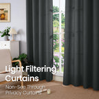 Bgment Curtains 45 Inch Length 2 Panels Set For Bedroom, Grommet Thick Linen Look Burlap Textured Light Filtering Privacy Window Drapes For Farmhouse Living Room, 42 X 45 Inch, Dark Grey