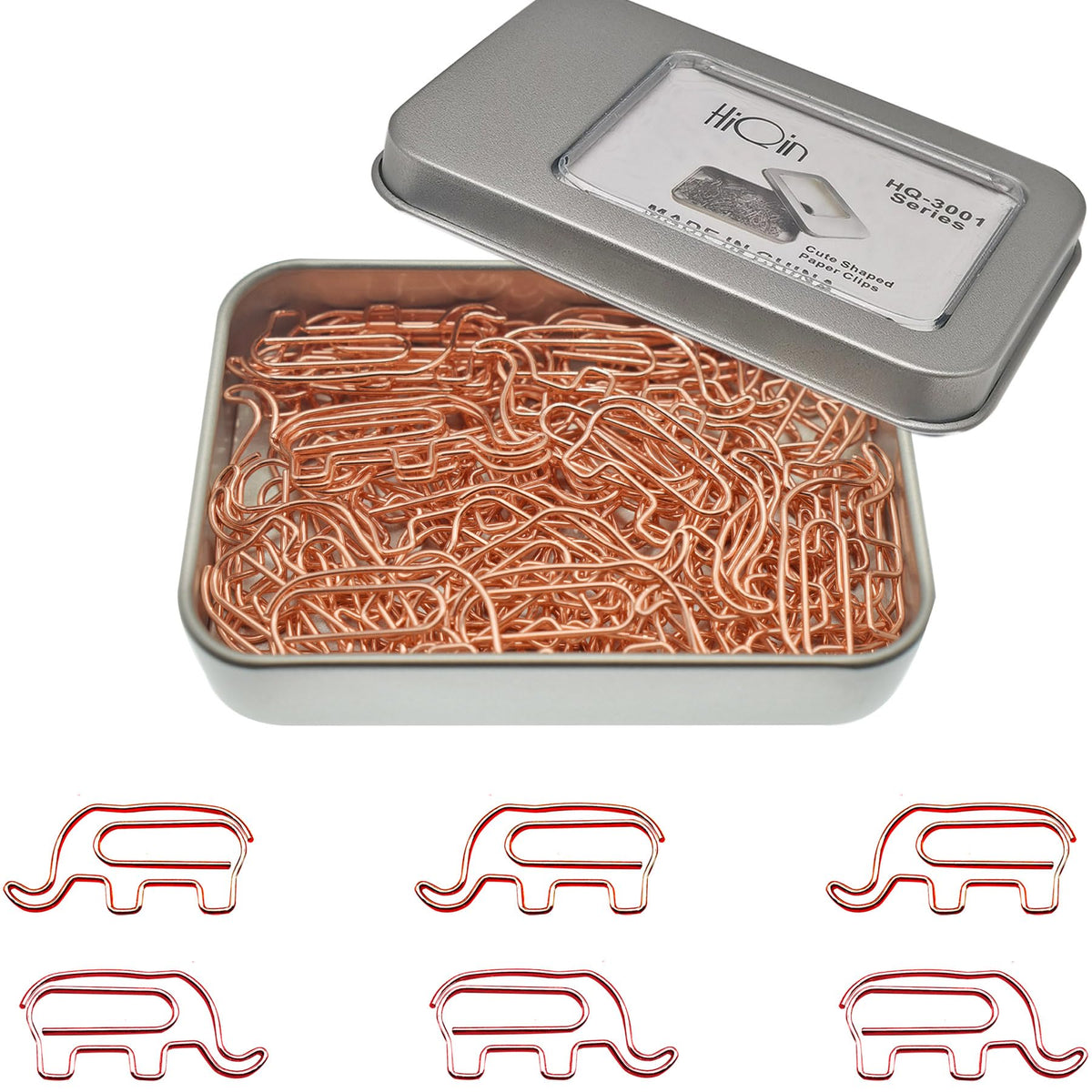 Cute Elephant Paper Clips With Metal Paper Clips Holder, Funny Office Desk Accessories (Rose Gold, 60 Pcs)