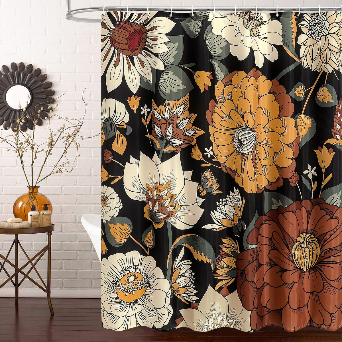 Mitovilla Extra Long Boho Floral Shower Curtain 72 X 84, Abstract Bathroom Shower Curtain With Tropical Leaves, Xl Rustic Flower