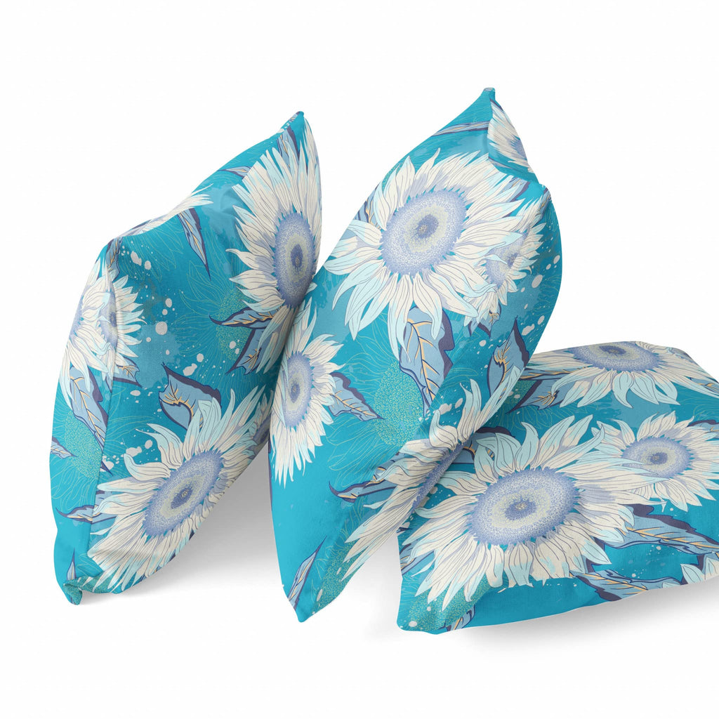 HomeRoots 18' X 18' Blue Aqua and White Broadcloth Floral Throw Pillow