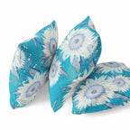 HomeRoots 18' X 18' Blue Aqua and White Broadcloth Floral Throw Pillow