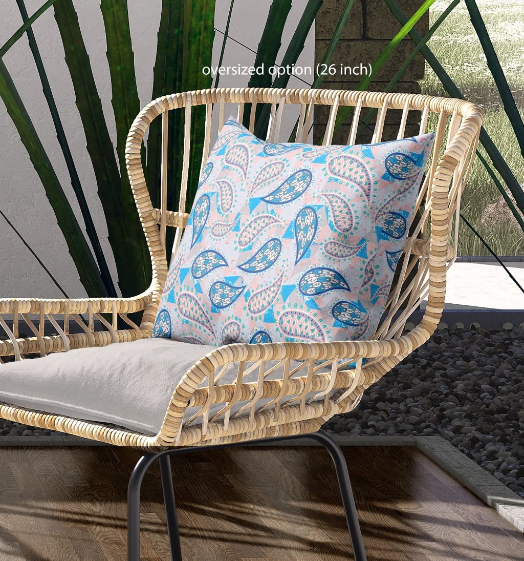 HomeRoots Dark Blue Broadcloth 26â€ Blue Peach Boho Paisley Indoor Outdoor Throw Pillow
