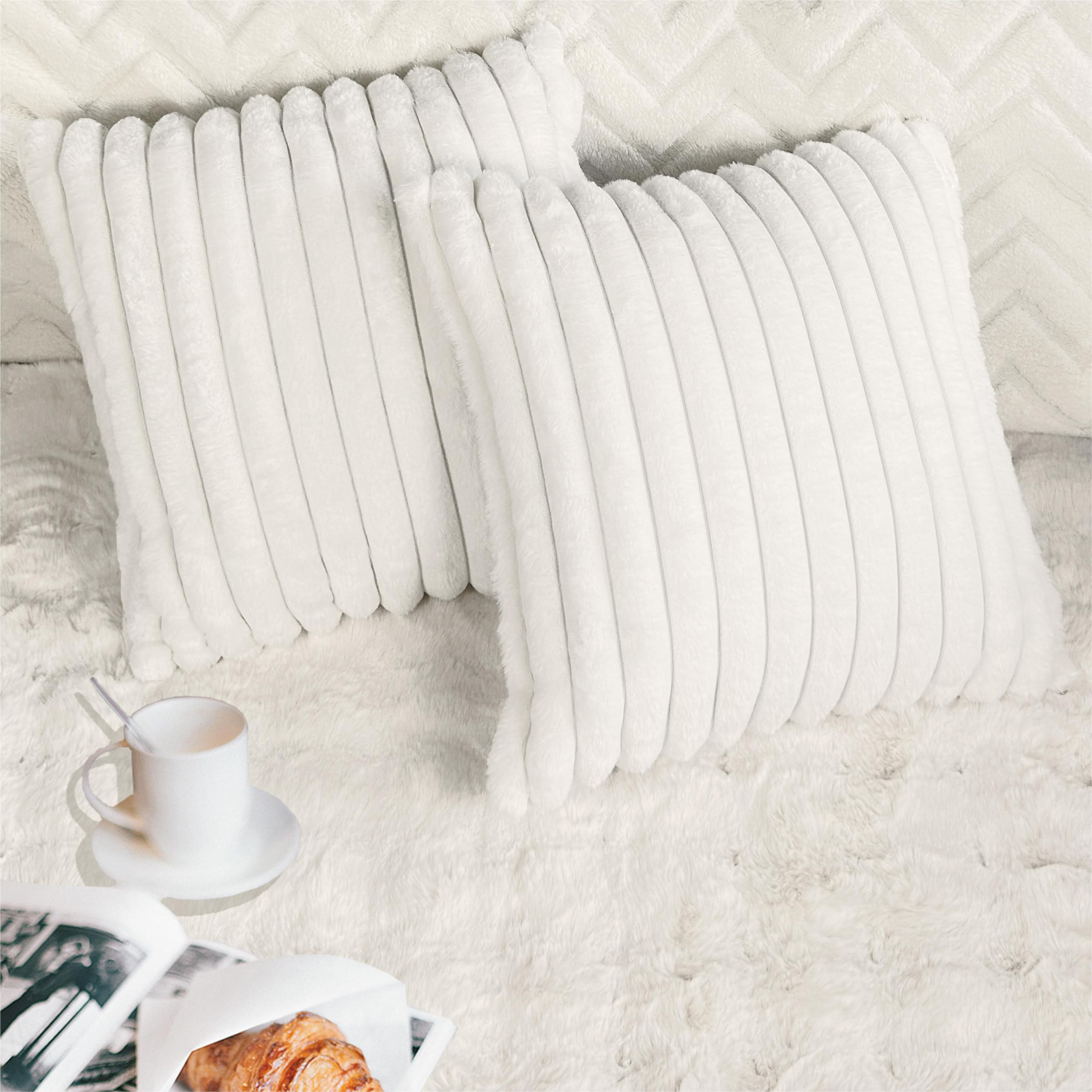 Bunliuys 2 Pack Pillow Covers, 18X18 Faux Fur Square Throw Pillow Covers For Living Room Decorations Throw Pillow Case, Throw Pi