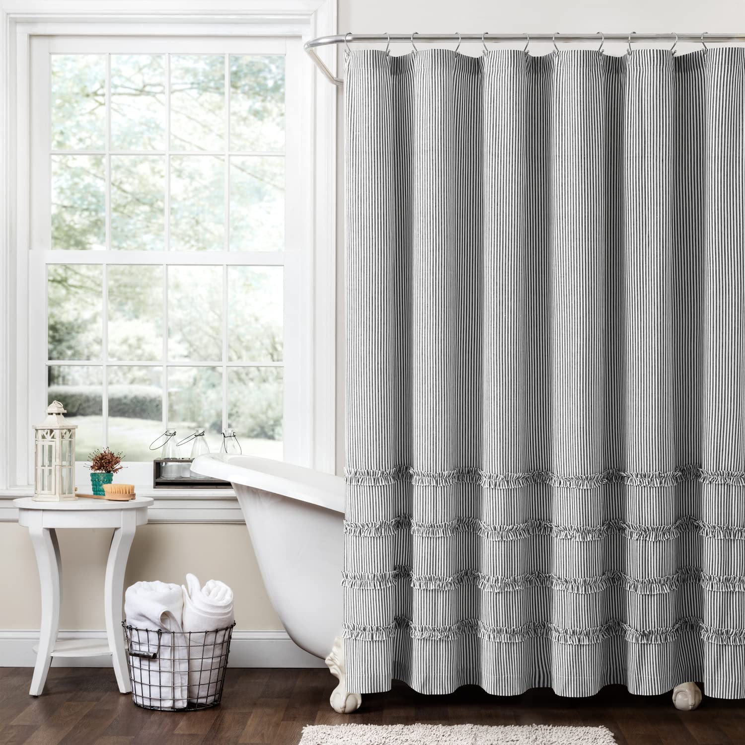Lush Decor Vintage Stripe Yarn Dyed Cotton Shower Curtain, 72' X 72', Black