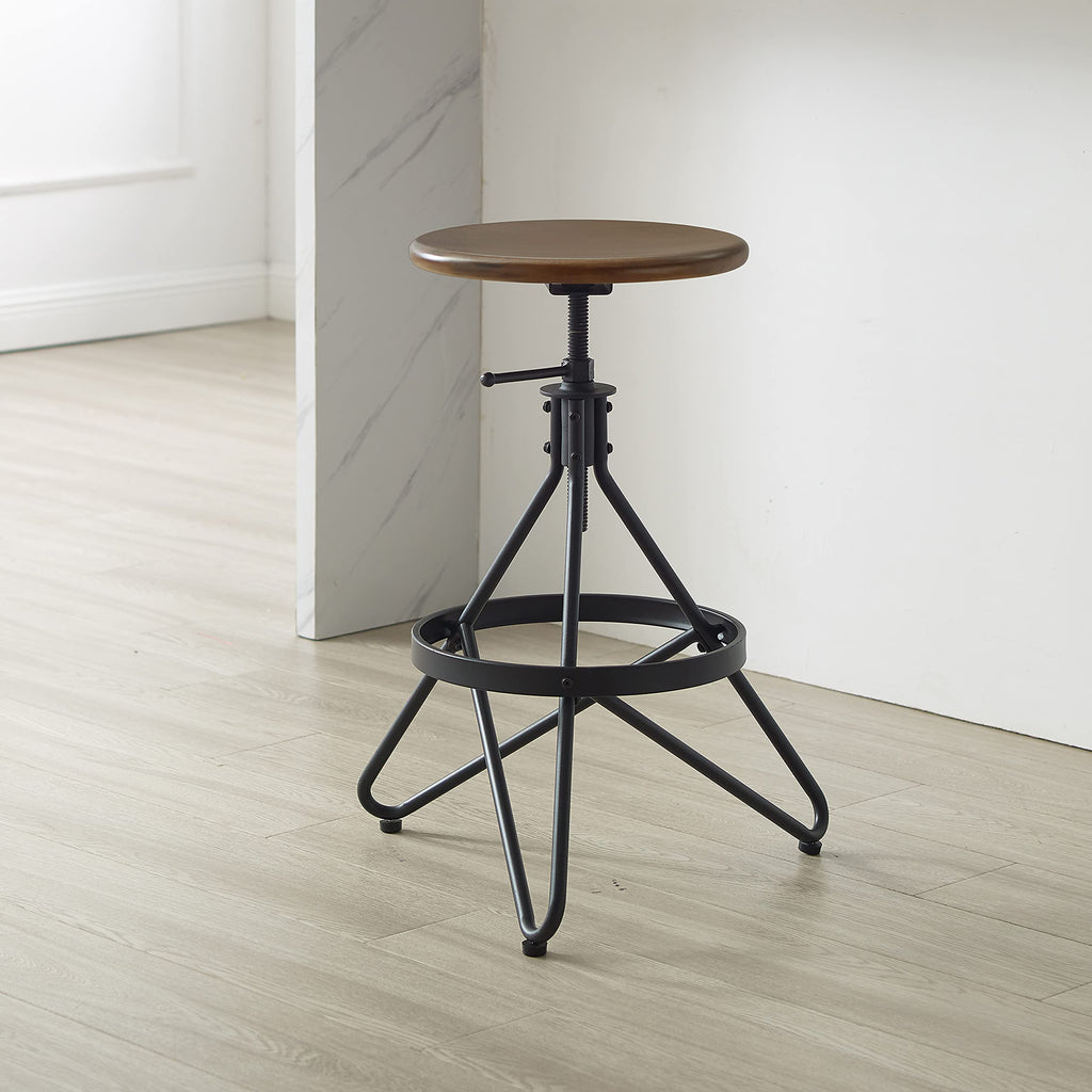 Crosley Furniture Kalen Wood Seat Adjustable Height Swivel Bar Stool, Brown/Matte Black