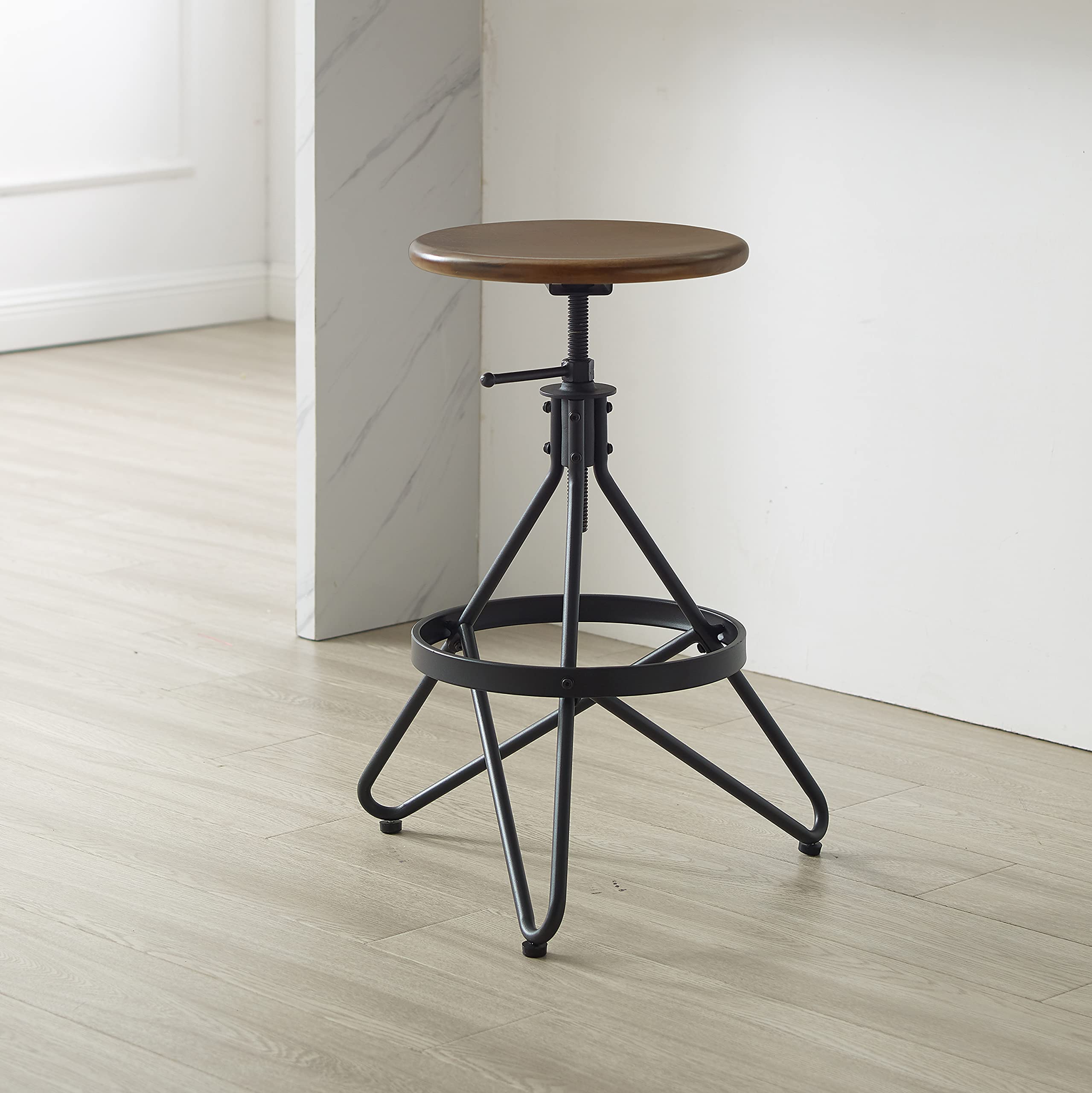 Crosley Furniture Kalen Wood Seat Adjustable Height Swivel Bar Stool, Brown/Matte Black