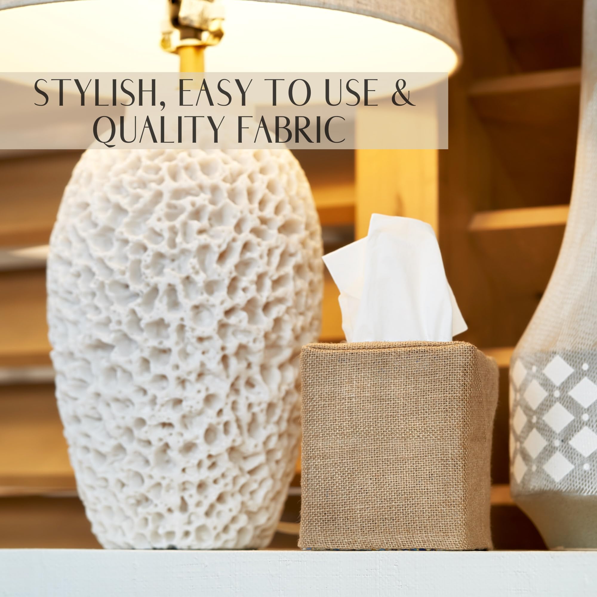 Stylish Tissue Box Cover - This Burlap Holder Instantly Covers Your Square Tissue Boxes - The Perfect Fall Decorative Cube Cover