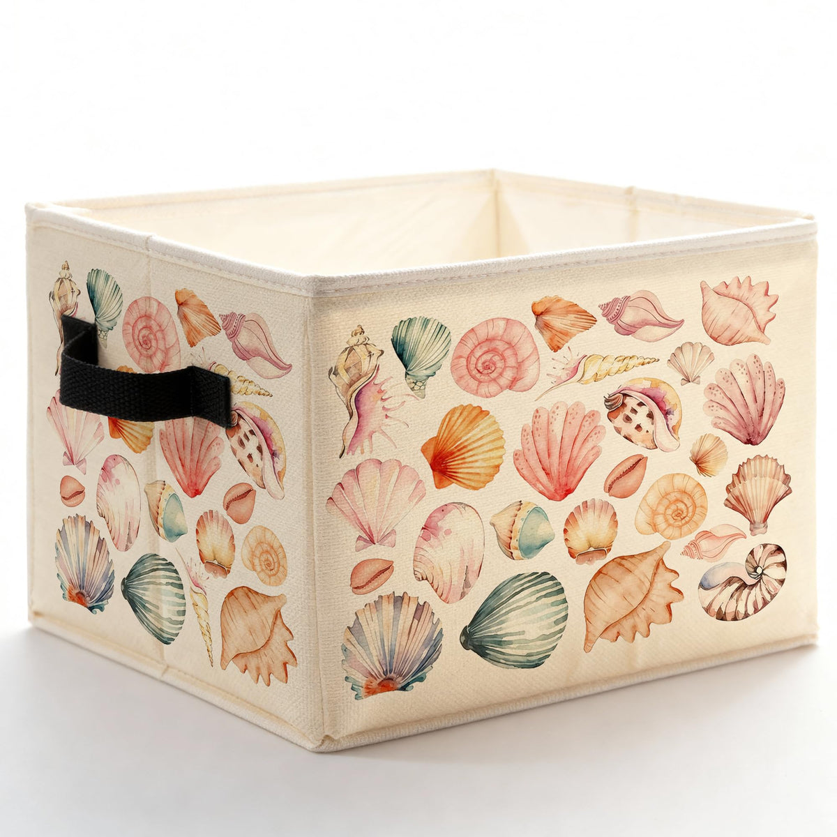 Fyecoluo Coastal Beach Colorful Seashell Storage Bins Box with Handles, Preppy Coastal Summer Ocean Conch Foldable Basket Toybox