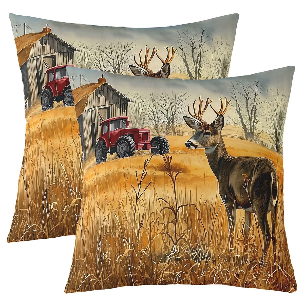Cute Deer Pillow Cases Cushion Covers Deer Hunting Throw Pillow Covers 22x22 Set of 2 Soft for Kids Room Decor Tractor Decorativ