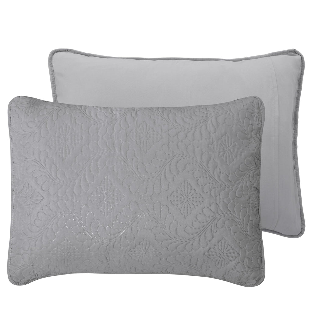 Easy-Going King Size Reversible Quilt Set With 1 Quilt And 2 Pillow Shams, Soft Bed Quilt Cover, Water Resistant Lightweight Microfiber Bedspread, Stain Resistant, Olive Leaf-Light Gray/Ivory