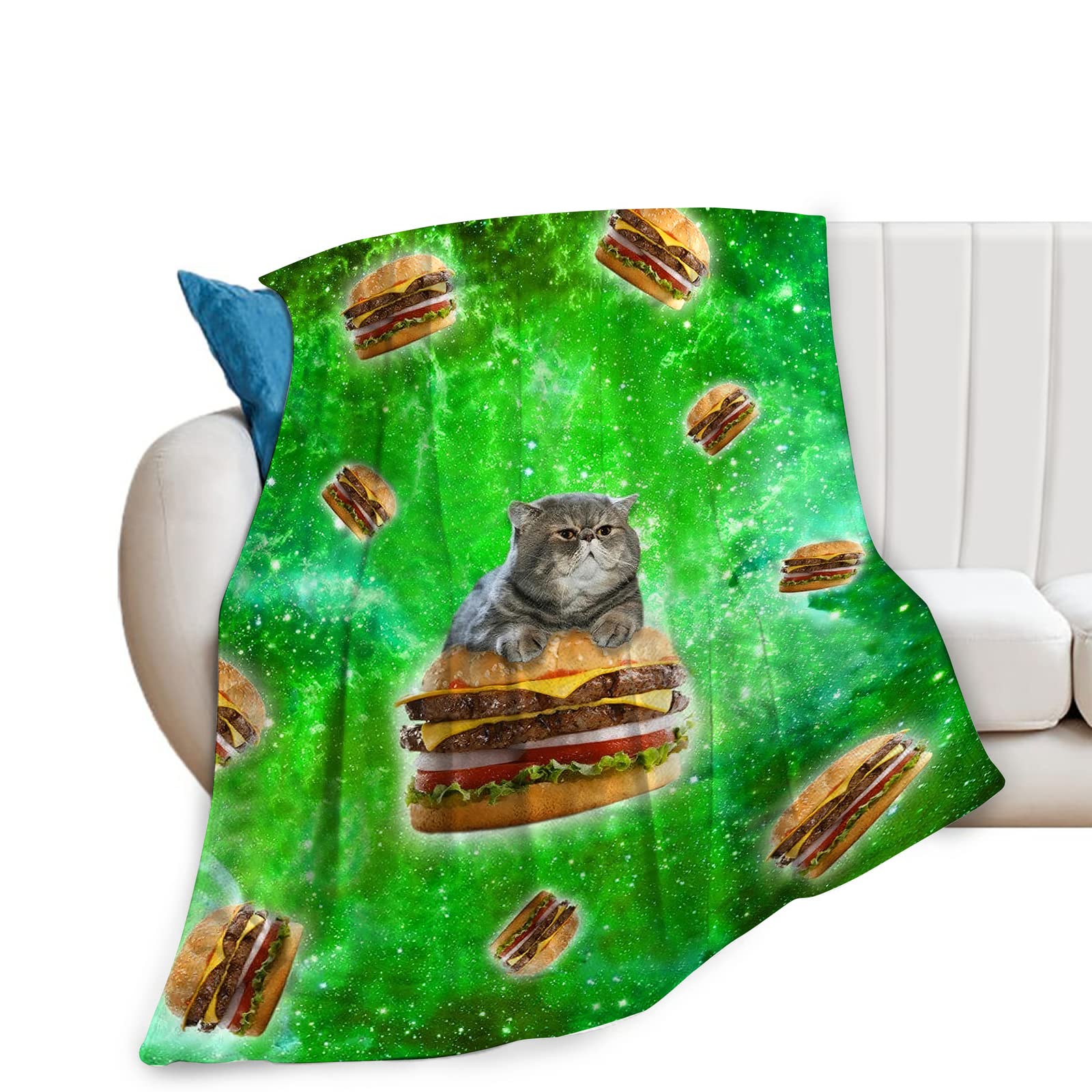 Funny Cat Blanket For Girls Women Gifts For Cat Lovers Cat And Hamburgers Throw Blanket For Kids Adults Ultra Soft Cozy Fleece B