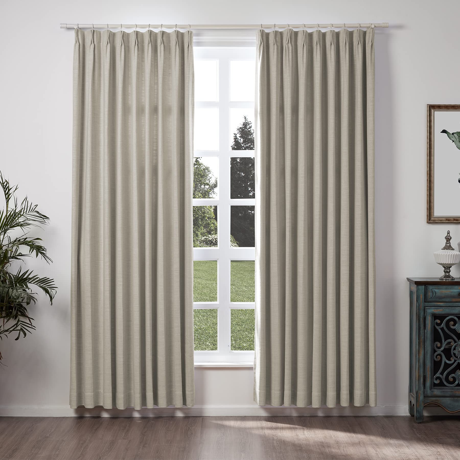Twopages Double Layer Lined Curtain Burlywood Linen Blend Light Filtering Pinch Pleat Curtain For Kitchen, Room Darkening Window