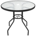 costoffs Garden Dining Table Outdoor Round Table Patio Coffee Table with Umbrella Hole 80cm x 80cm x 72.5cm