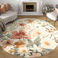 jinchan Round Rug 8ft Area Rug Indoor Floral Circle Rug 8' Round Washable Rug Modern Rug Oriental Flower Print Rug Non Slip Carp