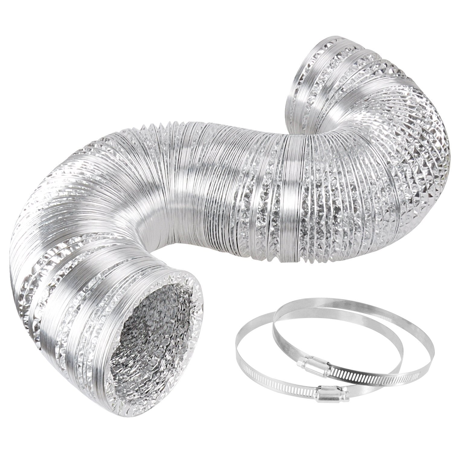 Ipower 14 Inch 25 Feet Non-Insulated Flex Air Aluminum Dryer Vent Hose Hvac Ducting, 14', Silver
