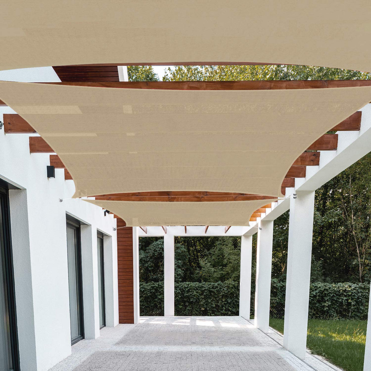 Patio Paradise 8' X 12' Sand Sun Shade Sail Rectangle Canopy Uv Block Awning Heavy Duty Commercial Grade For Patio Backyard Lawn
