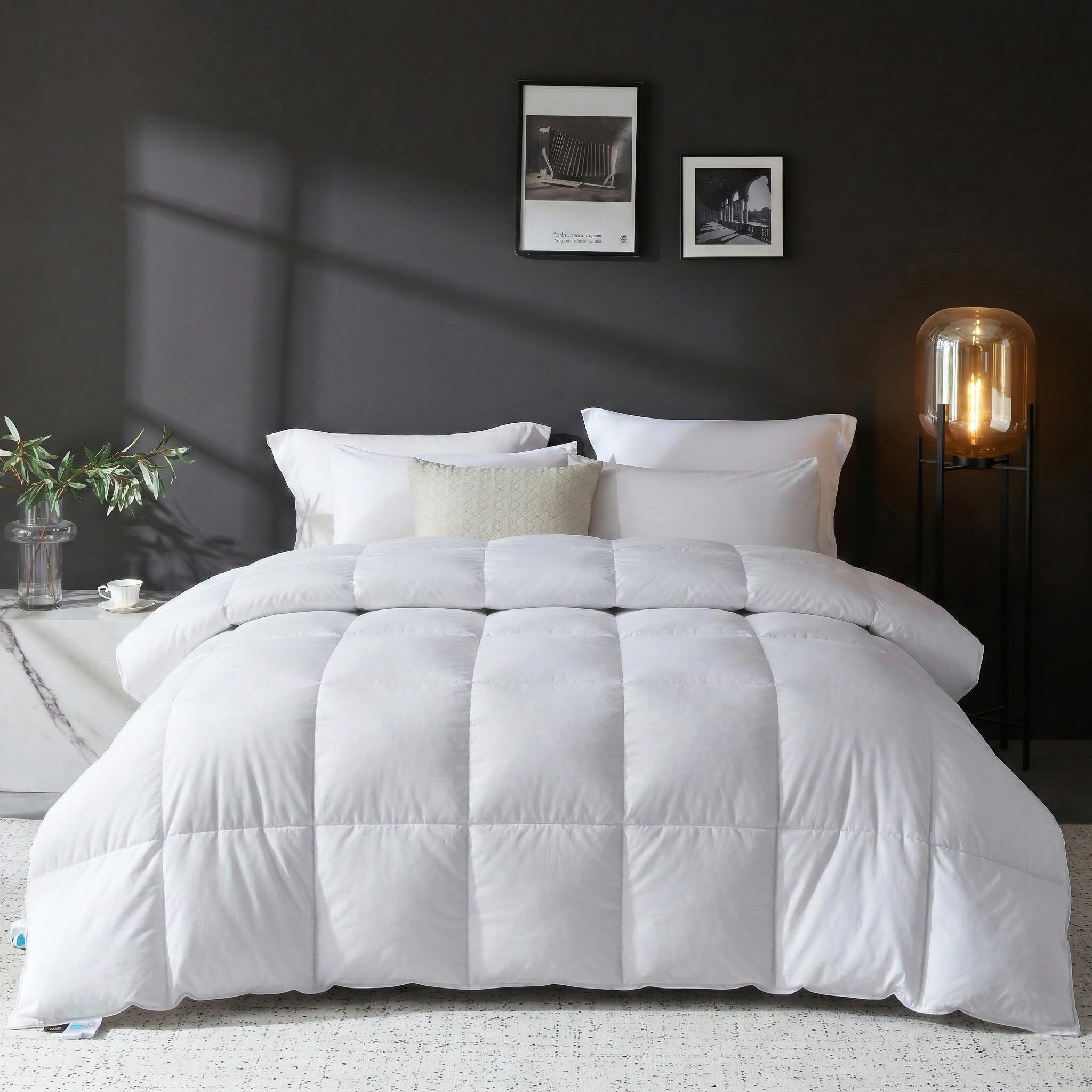 Goose Down Comforter 100% Egyptian Cotton 750+ Fill Power Insert King Comforter 1200 Thread Count Baffle Box Stitched Down Proof