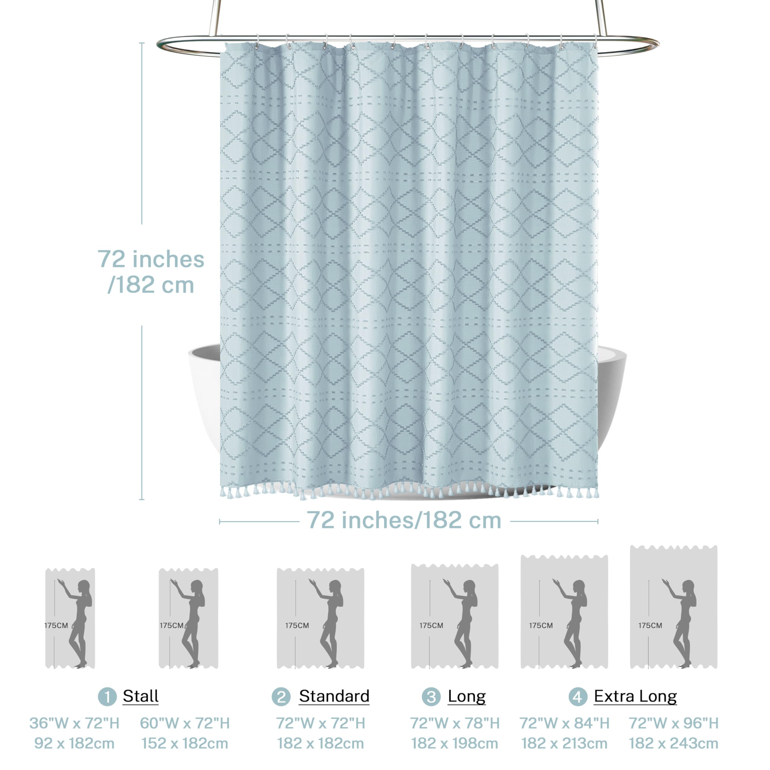 Siiluminisoy Fog Blue Boho Shower Curtain Woven Fabric Shower Curtain, 72 X 72 Tufted Chevron Textured Striped Modern Farmhouse