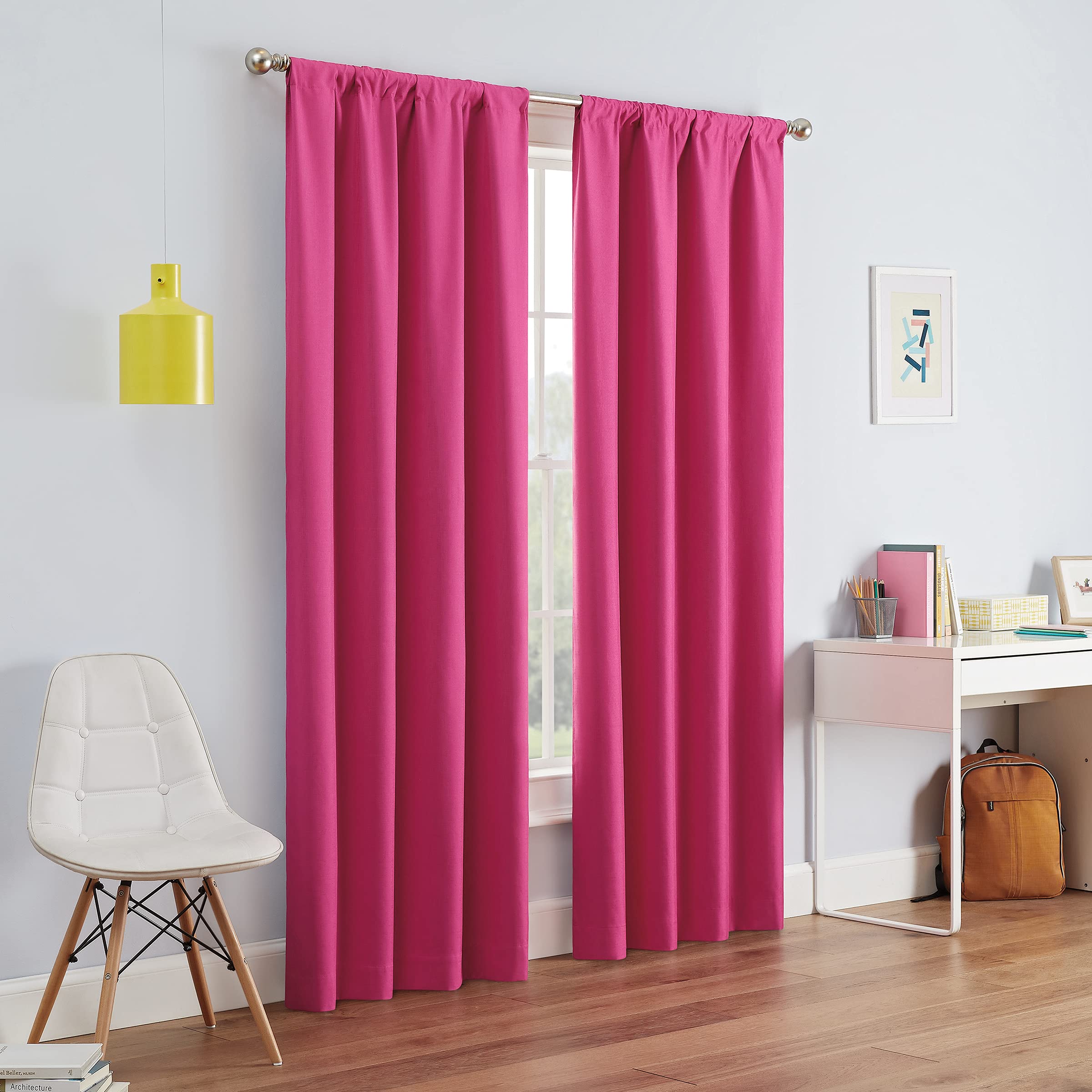 Eclipse Kendall Modern Blackout Thermal Rod Pocket Window Curtain For Bedroom Or Living Room (1 Panel), 42 X 95, Raspberry