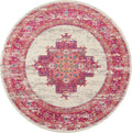 Nourison Passion Ivory/Fuchsia 8' x Round Area-Rug, Boho, Traditional, Easy-Cleaning, Non Shedding, Bed Room, Living Room, Hallw