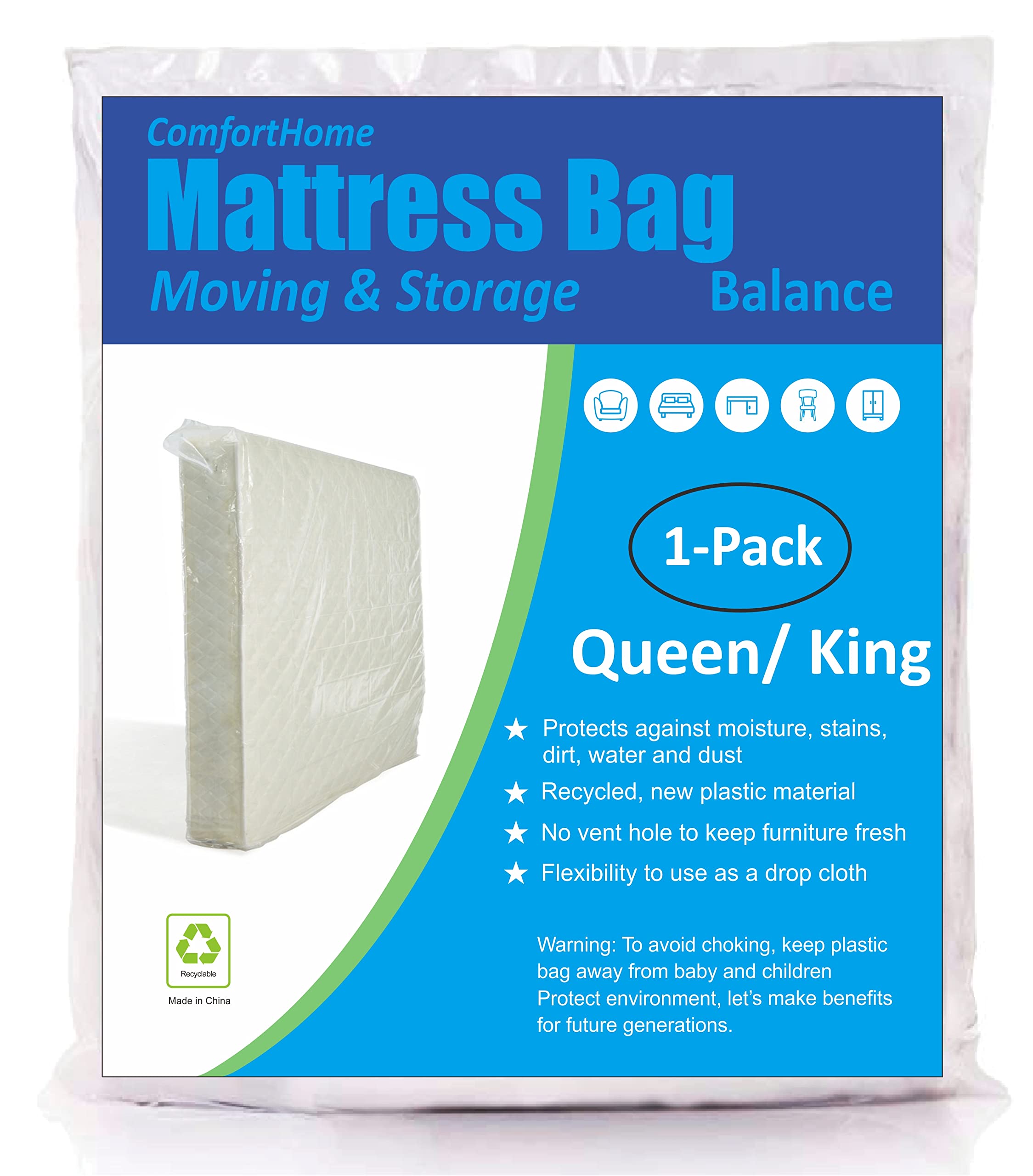 Comforthome Mattress Bag For Moving And Storage, Medium Weight, Fits Queen And King Size
