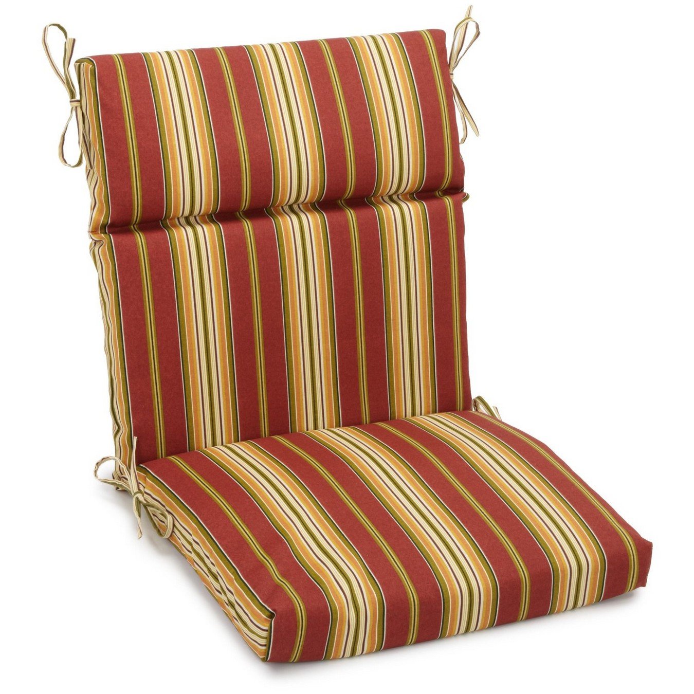 Blazing Needles Spun Polyester Patterned Outdoor Squared Seat/Back Chair Cushion, 18 x 38, Kingsley Stripe Ruby