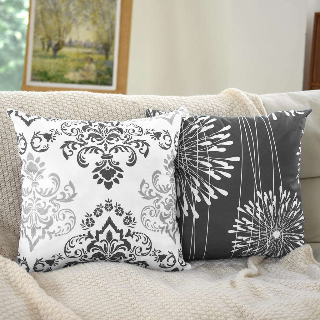 Coliuso Decorative Throw Pillow Covers 18X18 Set Of 4, Dark Grey And White Modern Simple Square Pillow Case Cushion Cover For So