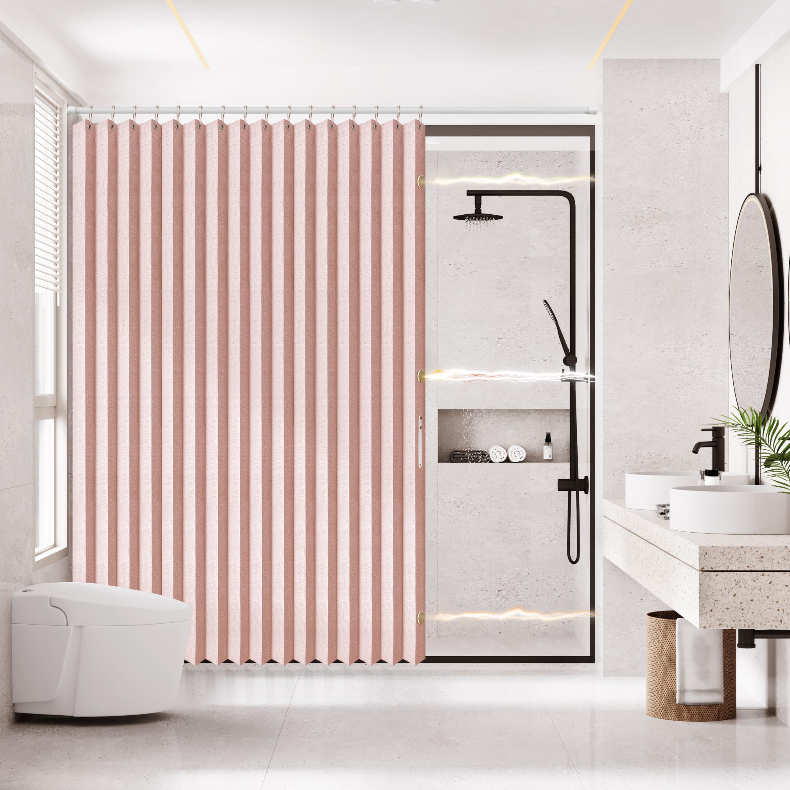 Ajazz Acordion Shower Curtain Magnetic Folding Shower Curtains Fabric Polyester Waterproof Shower Curtains Suitable For Family H