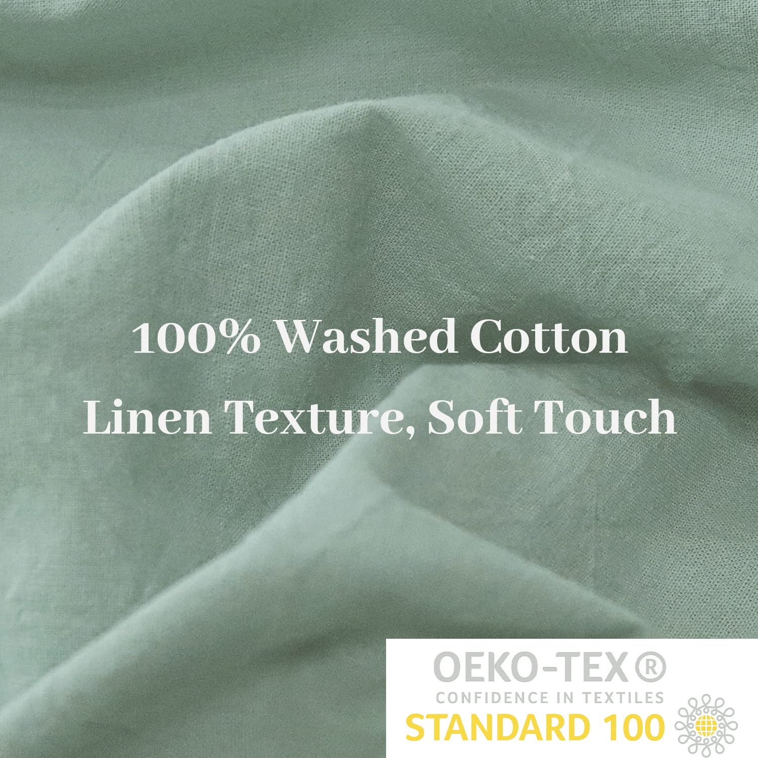 Nexhome Pro Green Duvet Cover Set Super King 108'X98' Linen Feel Textured Organic Natural 100% Washed Cotton Duvet Cover 3 Pieces Bedding Set With Zipper Closure, Breathable, Soft (No Comforter)