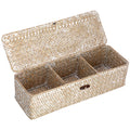 Hipiwe Storage Basket with Lid 3 Sections Handwoven Seagrass Basket Rectangular Closet Organizer Bin Multipurpose Storage Box fo