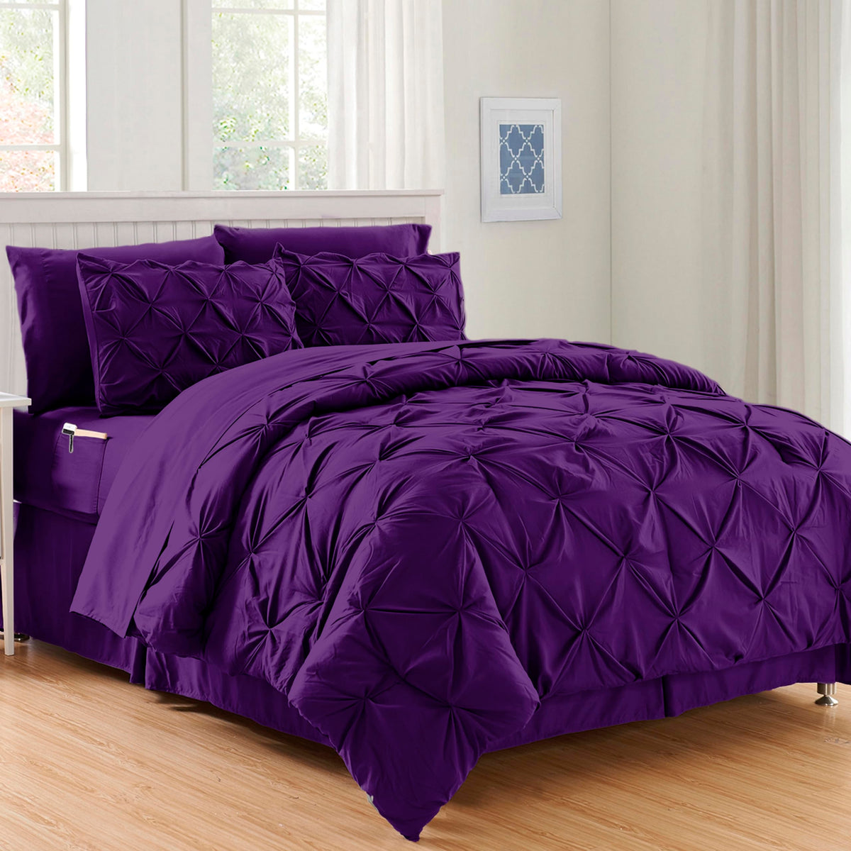 Elegant Comfort Luxury Softest, Coziest 8-Piece Bed-In-A-Bag Comforter Set - Silky Soft Complete Set Includes Bed Sheet Set With Double Sided Storage Pockets, Twin/Twin Xl, Purple