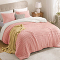 Downluxe Fluffy Sherpa & Fleece Puff Grid Comforter Set Queen  Light Pink 3 Pieces Bedding, Super Soft Warm Bed Set For Winter 