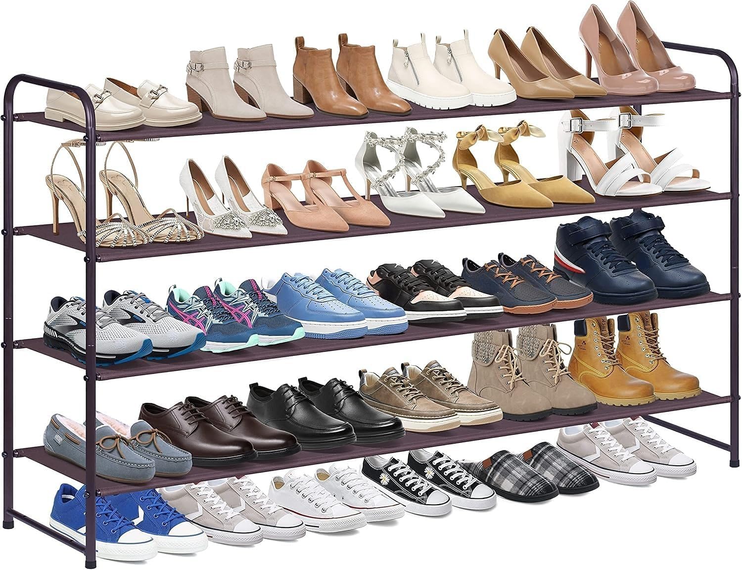 KIMBORA 4 Tier Long Shoe Rack for Closet, Wide Shoe Storage Organizer Stackable Sneaker Shelf for Floor, Bedroom 30 Pairs (Bronz