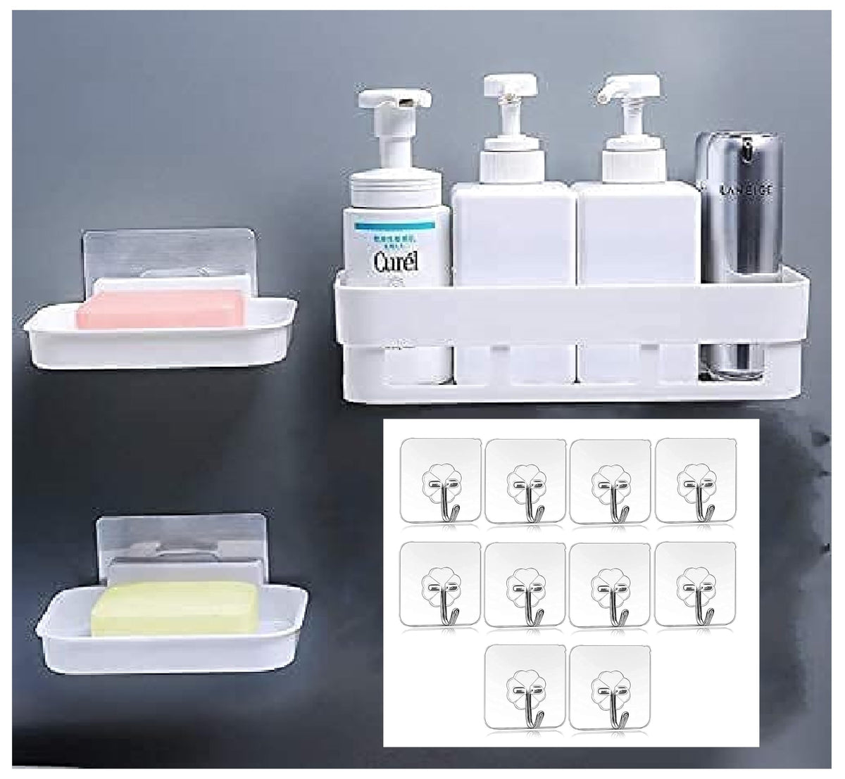 MorivaHomes Multipurpose Plastic Kitchen Bathroom Shelf Wall Holder Storage Rack Bathroom Organizer Rack Storage(2 Bathroom Shel